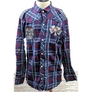 Hecktik Western Style Shirts Boy Sz 8 Snap Snap Button Down Plaid Checkered Flag